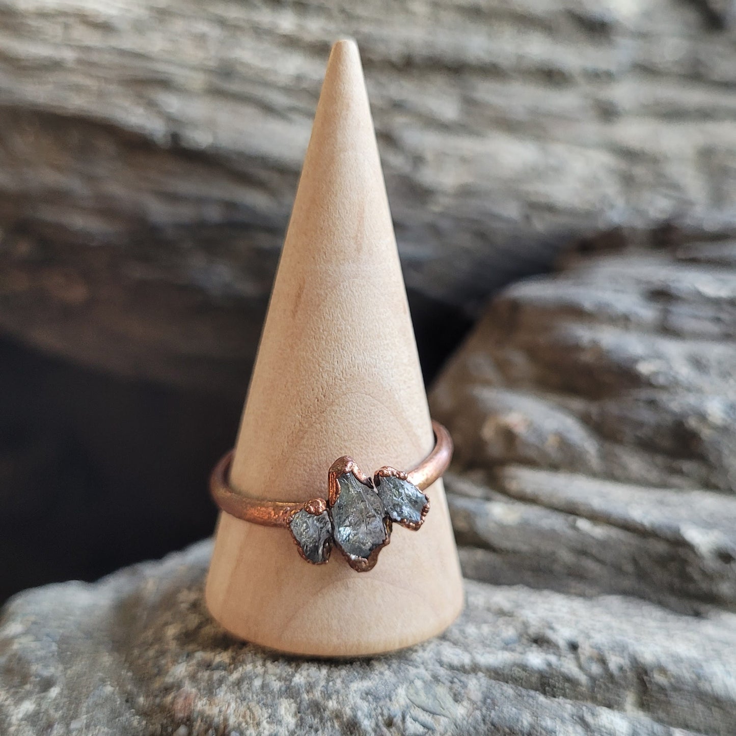 Lake County Diamond Raw Stone Trio Recycled Copper Ring