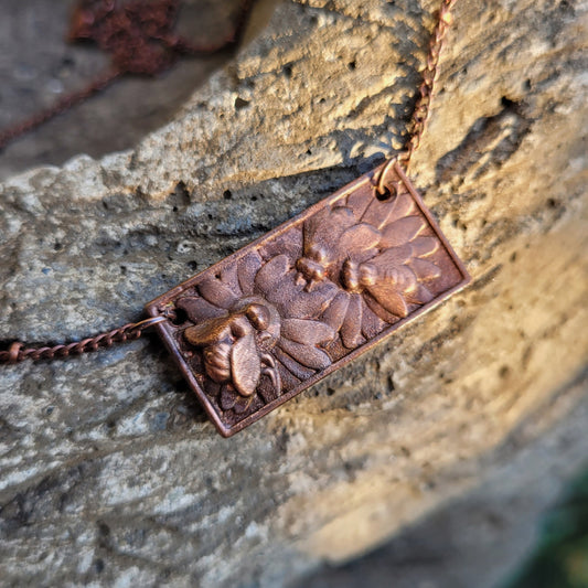 Recycled Copper Bee and Flower Necklace