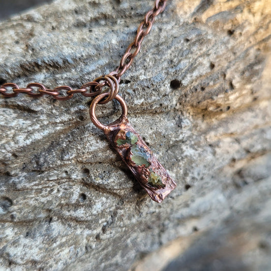Peridot Raw Stone Recycled Copper Necklace