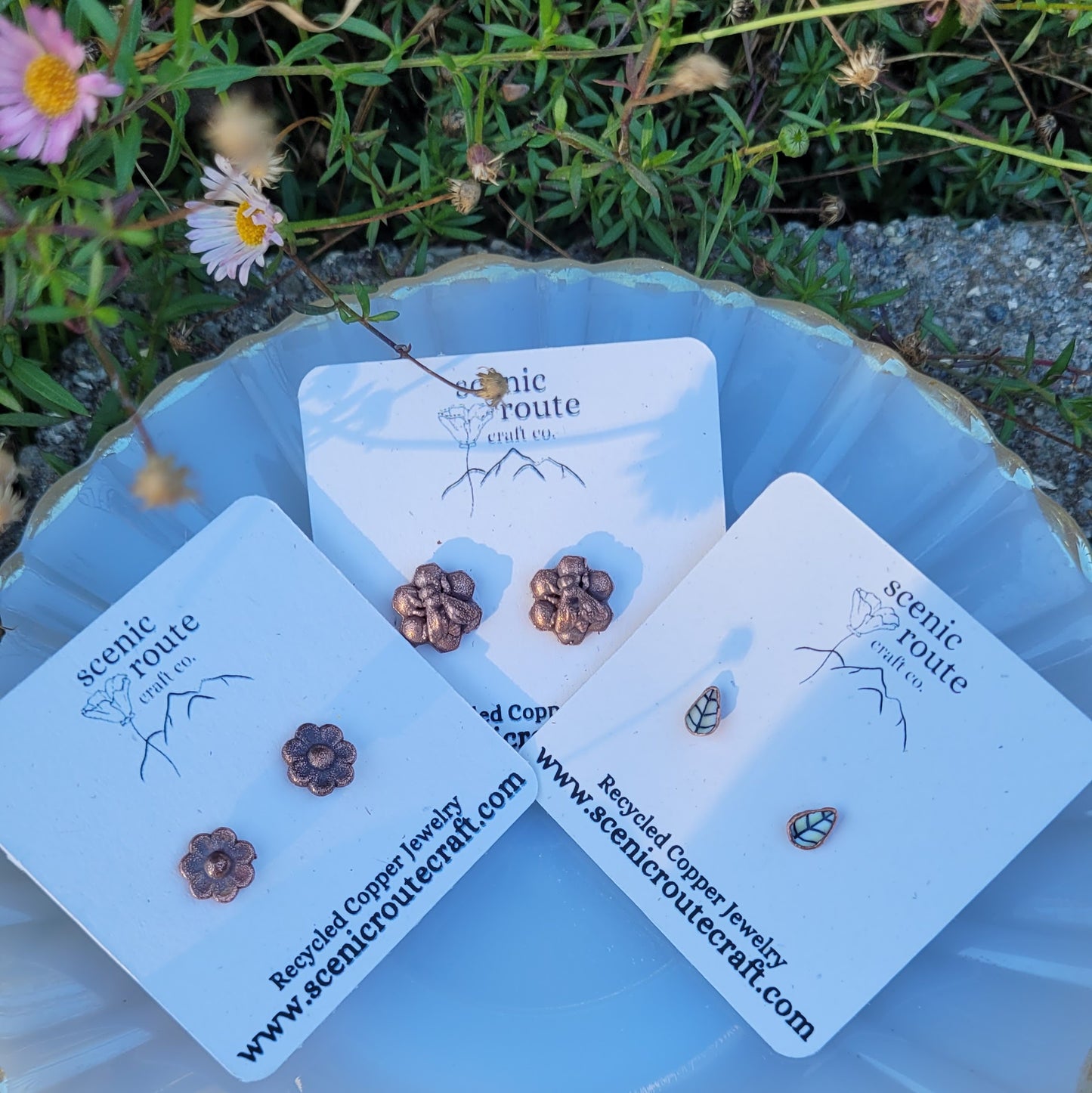 Recycled Copper Flower Earrings