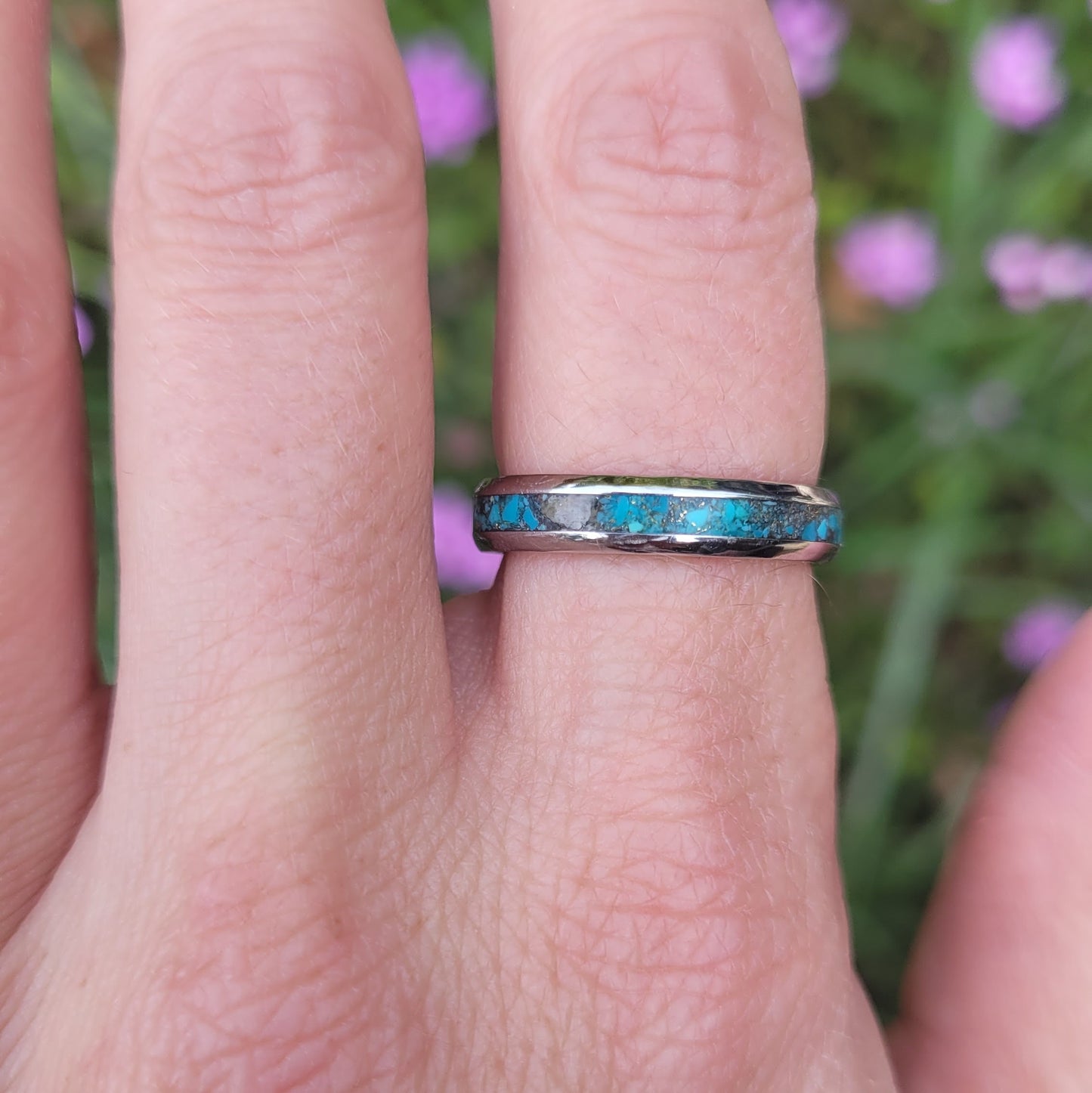 Sleeping Beauty Turquoise and Upcycled Brass Inlay Ring