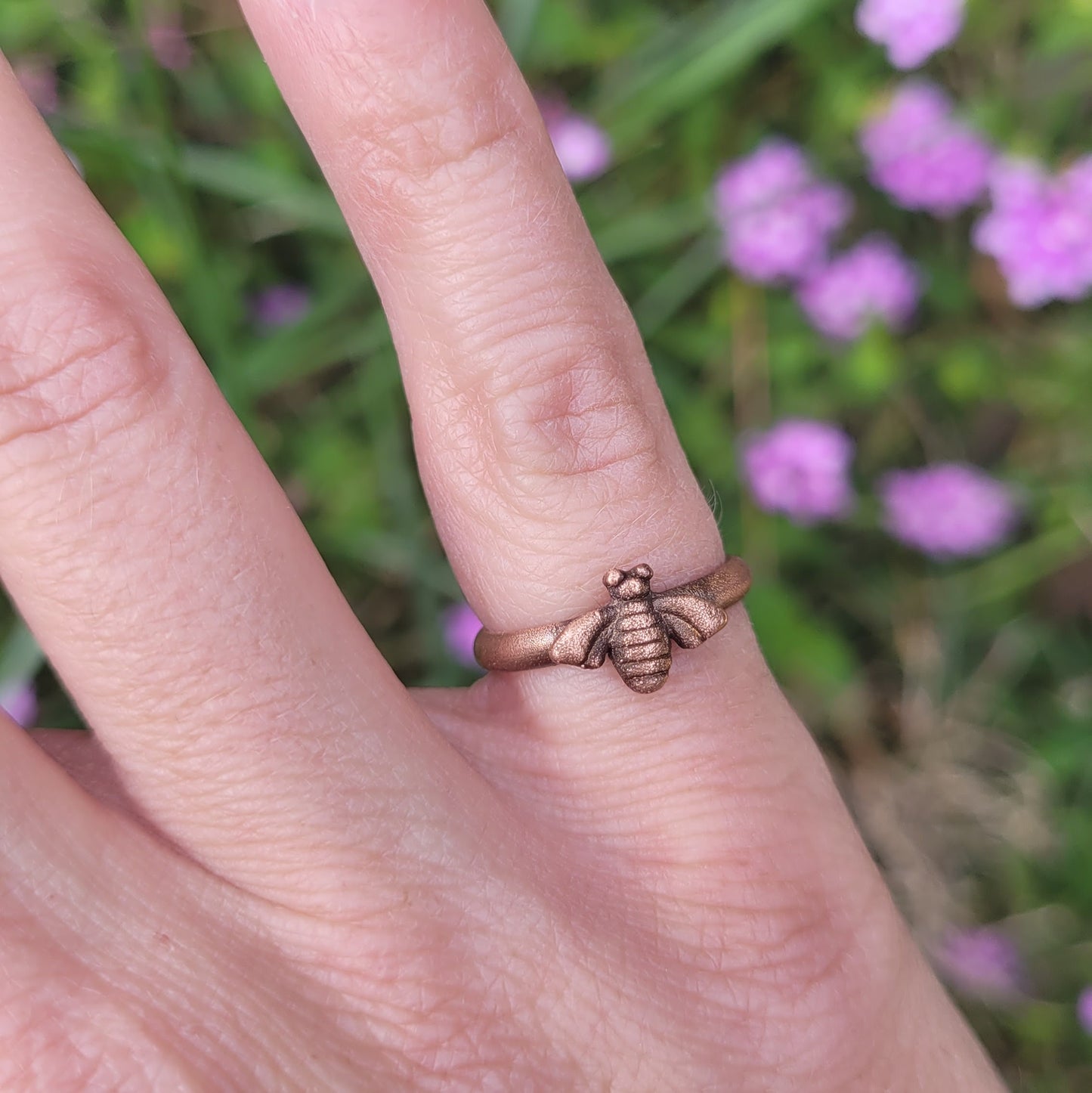 Dainty Bee Recycled Copper Stacking Ring