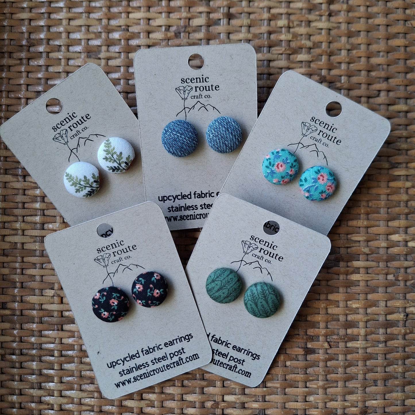 Upcycled Fabric Button Earrings